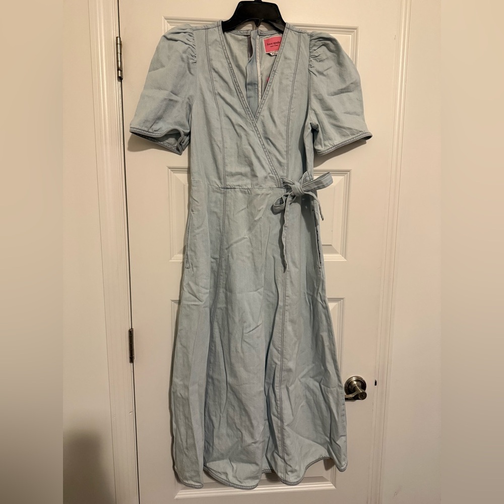 Kate Spade Chambray Light Blue Short Puff Sleeve Dress Size 8, NWT